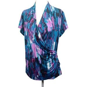 Melissa Paige Women's Cap Sleeve Wrap Top Size L Artsy V-neck Stretch Career New